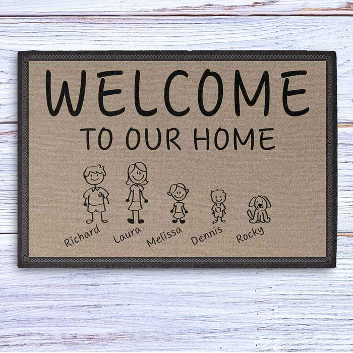 GeckoCustom Personalized Stick Figure Family Doormat 24x16 inch - 60x40 cm