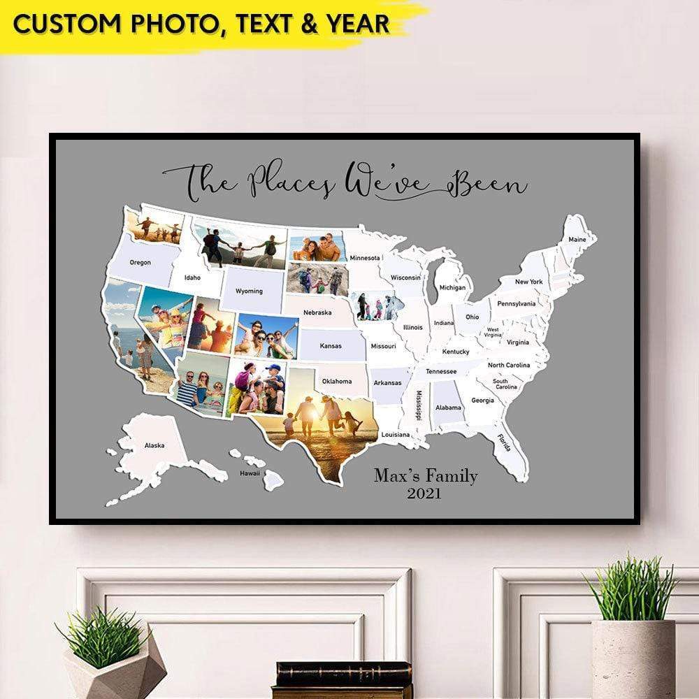 GeckoCustom Personalized USA Photo Map Canvas HN590 12 x 8 Inch / Satin Finish: Cotton & Polyester