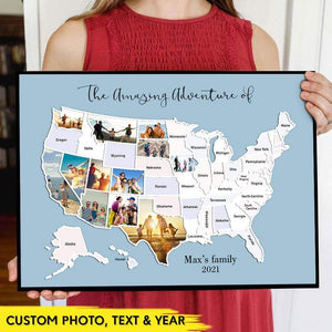 GeckoCustom Personalized USA Photo Map Canvas HN590 12 x 8 Inch / Satin Finish: Cotton & Polyester