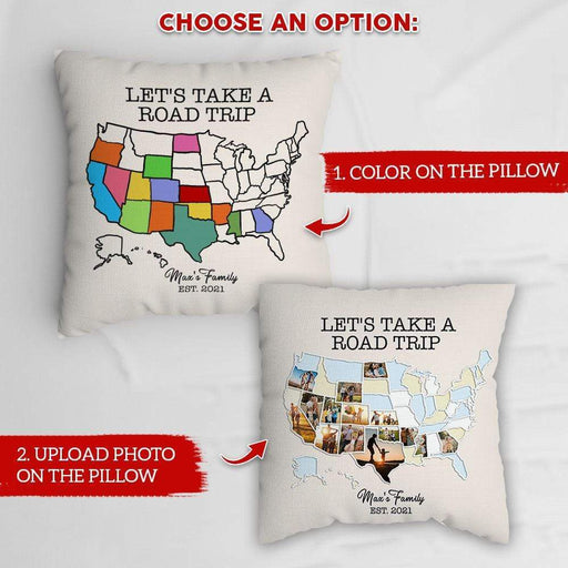 GeckoCustom Personalized USA Photo Map Pillow, 50 States Travel Map Gift HN590