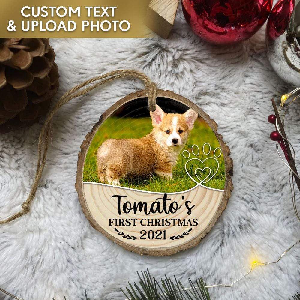 GeckoCustom Pet's First Christmas 2021 Dog Cat Wood Slice Ornament HN590 ONE SIDE / 3.2 - 3.5 in / 1 Piece