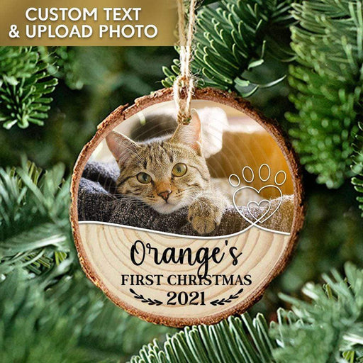 GeckoCustom Pet's First Christmas 2021 Dog Cat Wood Slice Ornament HN590 ONE SIDE / 3.2 - 3.5 in / 1 Piece