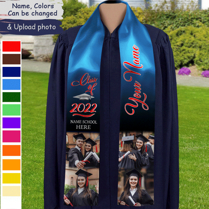 GeckoCustom Photo Class of 2022 Stoles Sash, Graduation Gift, Senior Gift HN590 6" x 72" / Silk / Rectangle Stoles
