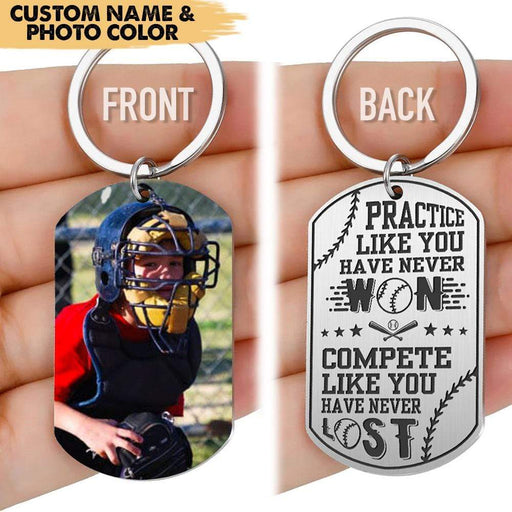 GeckoCustom Practice Like You Have Never Won Baseball Metal Keychain, Compete Like You Have Never Lost HN590 No Gift box / 1.77" x 1.06"