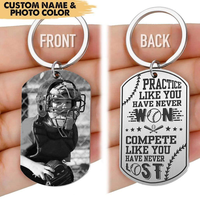 GeckoCustom Practice Like You Have Never Won Baseball Metal Keychain, Compete Like You Have Never Lost HN590