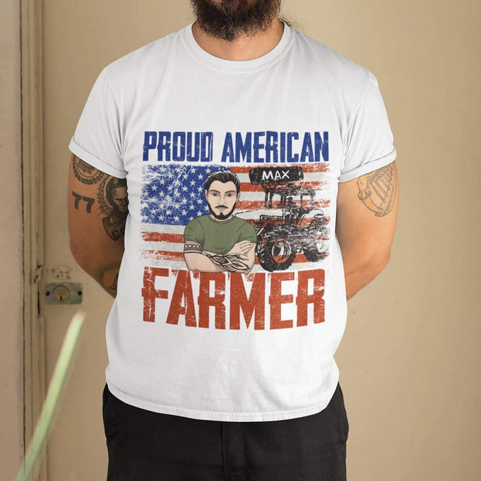 GeckoCustom Proud American Farmer T-shirt, Farmer Gift, Custom Clipart HN590 Premium Tee / White / S