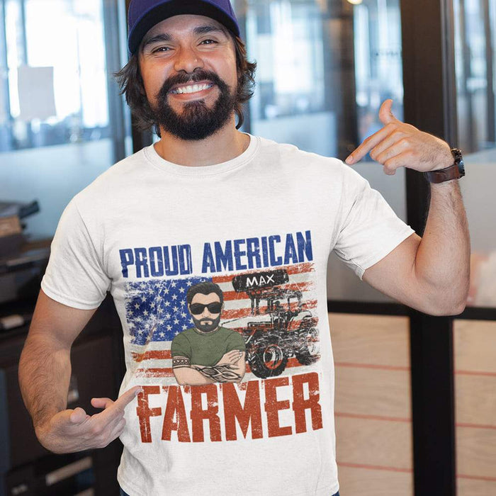 GeckoCustom Proud American Farmer T-shirt, Farmer Gift, Custom Clipart HN590 Basic Tee / White / S
