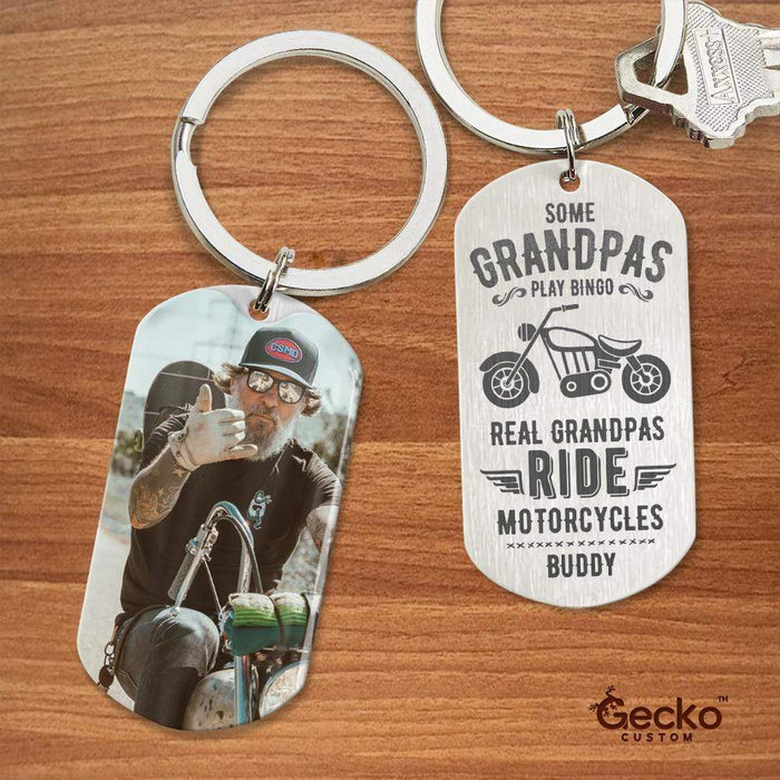 GeckoCustom Real Grandpas Ride Motorcycle Family Metal Keychain HN590