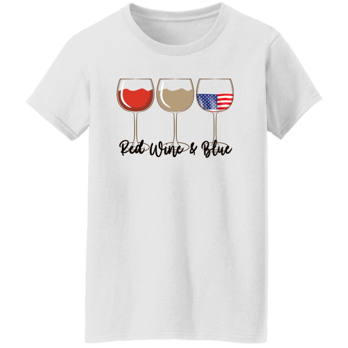 GeckoCustom Red Wine & Blue 4th of July Ladies Shirt H398 Women T-Shirt / White / S