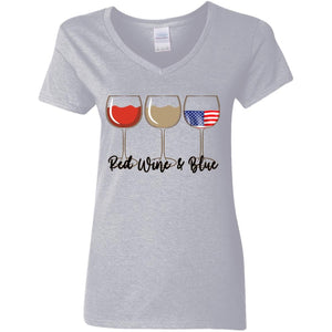 GeckoCustom Red Wine & Blue 4th of July Ladies Shirt H398 Women V-Neck / Sport Grey / S