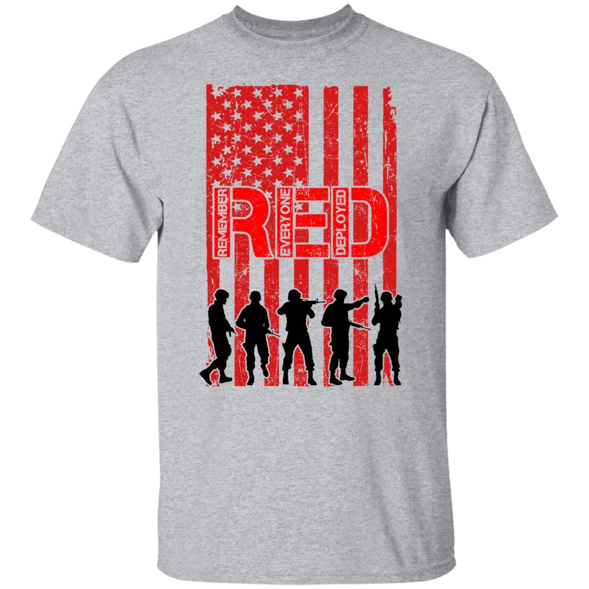 GeckoCustom Remember Everyone Deployed Red Friday American Flag Military 4th Of July Shirt H397 Basic Tee / Sport Grey / S