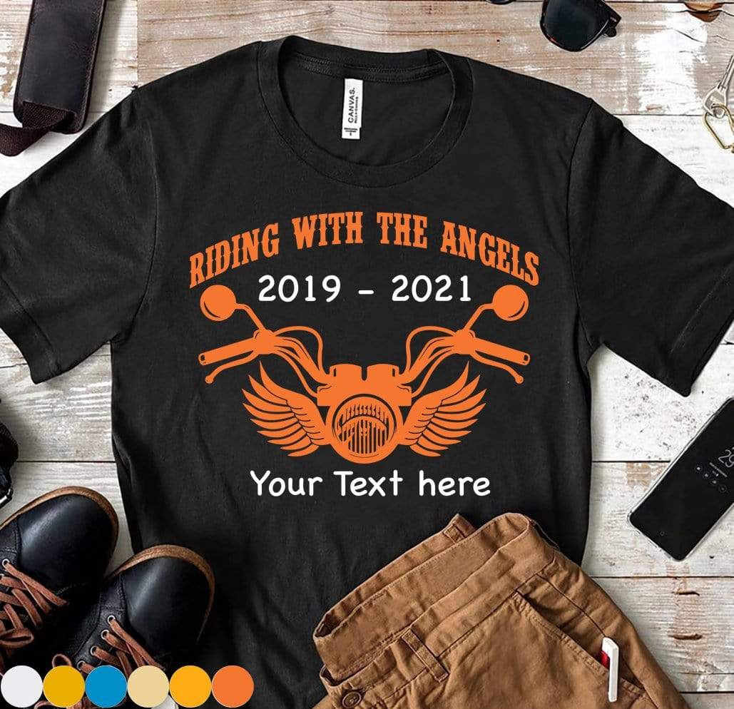 GeckoCustom Riding With The Angels Motorcycle Tshirt, Custom Name And Text, HN590 Basic Tee / Black / S