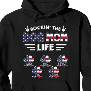 GeckoCustom Rockin' The American Dog Mom Life Personalized Custom Dog Shirt C395 Pullover Hoodie / Black Colour / S