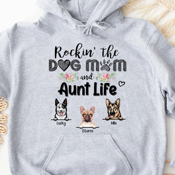 GeckoCustom Rockin' The Dog Mom & Aunt Life Shirt Pullover Hoodie / Sport Grey Colour / S