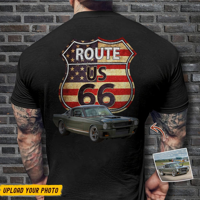 GeckoCustom Route US 66 America Flag Car Back Shirt N304 HN590