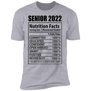 GeckoCustom senior 2022 CC Senior 2022 Nutrition Facts NL3600 Premium Short Sleeve T-Shirt / Heather Grey / X-Small