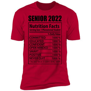 GeckoCustom senior 2022 CC Senior 2022 Nutrition Facts NL3600 Premium Short Sleeve T-Shirt / Red / X-Small