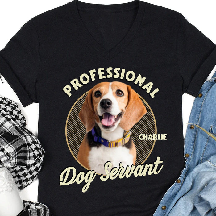 GeckoCustom Servant Of Dog Cat Personalized Custom Photo Dog Cat Shirt C494 Women V-neck / V Black / S