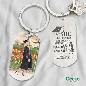 GeckoCustom She Studied Her XXX Off And She Did Graduation Metal Keychain HN590 With Gift Box (Favorite) / 1.77" x 1.06"