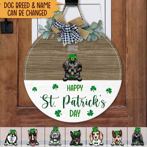 GeckoCustom Wood Door Sign With Dog, St.Patrick's Day Door Wreath HN590