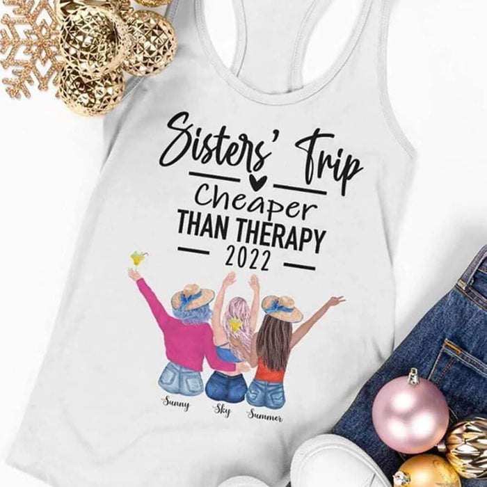 GeckoCustom Sisters Trip Than Therapy 2021, Summer Sister Best Friend Shirt