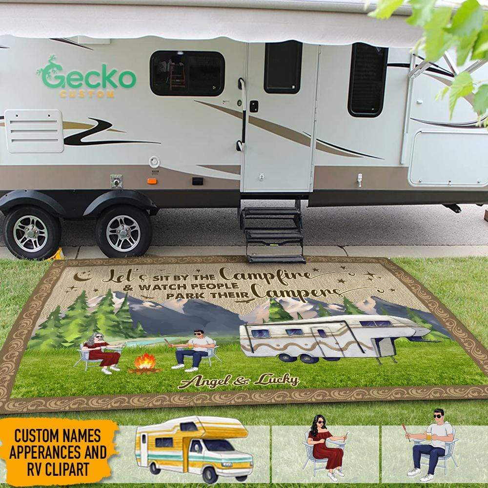 GeckoCustom Sit By The Campfire Watch People Park Campers Camping Patio Mat HN590 30x55 inches