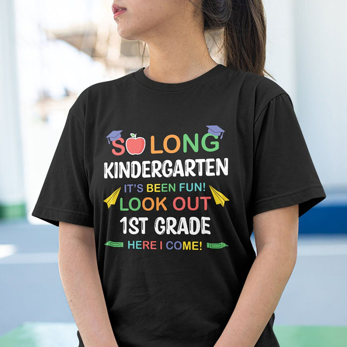 GeckoCustom So Long Kindergarten First Grade Second Grade PreK Third Grade Back To School Personalized Custom Shirt C418 Basic Tee / Black / S