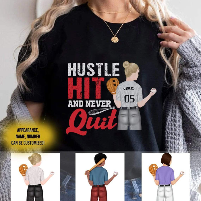 GeckoCustom Softball Shirt, Hustle Hit And Never Quit, Softball Girl Shirt