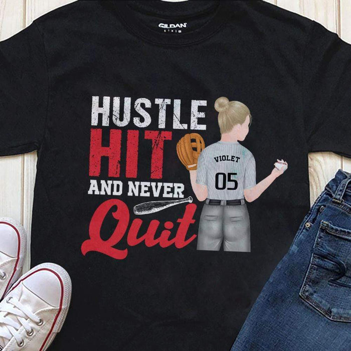 GeckoCustom Softball Shirt, Hustle Hit And Never Quit, Softball Girl Shirt