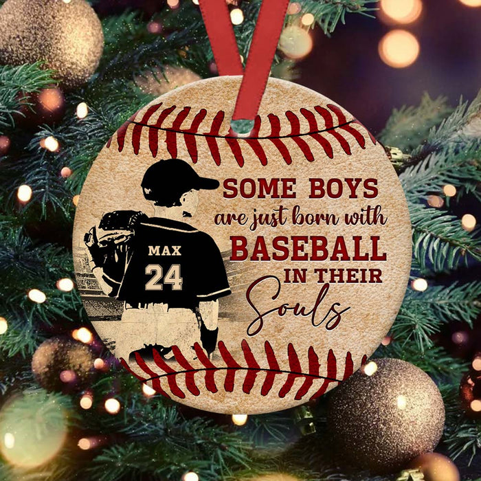 GeckoCustom Some Boys Are Just Born With Baseball/Basketball Ornament, In Their Soul HN590 Baseball / Pack 1 / 2.75" tall - 0.125" thick
