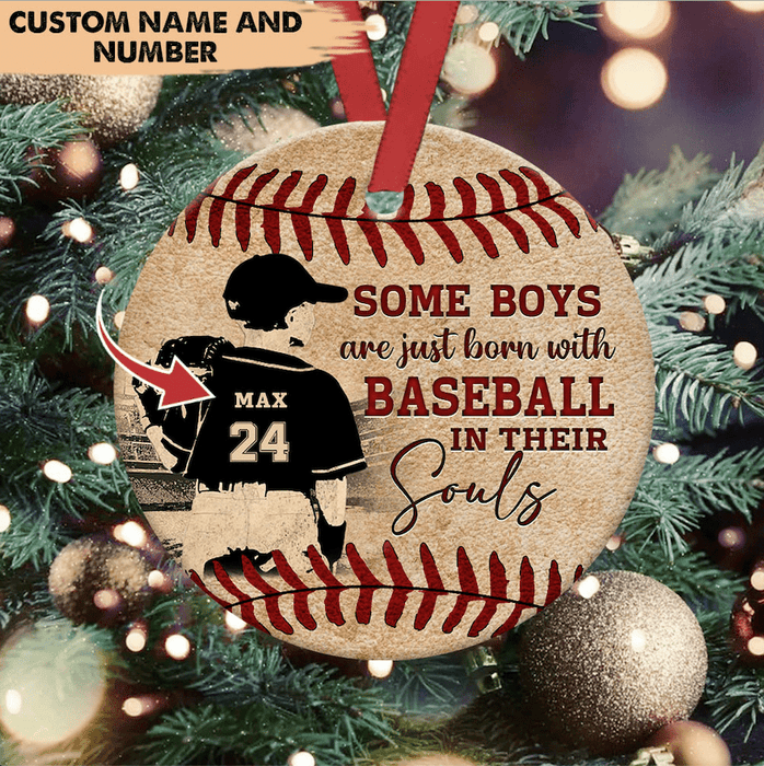 GeckoCustom Some Boys Are Just Born With Baseball Ornament, Baseball In Their Soul HN590 Pack 1 / 2.75" tall - 0.125" thick