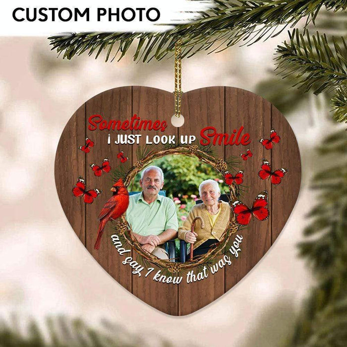 GeckoCustom Sometimes I Just Look Up Smile Family Heart Ornament I Know That Was You Ornament HN590