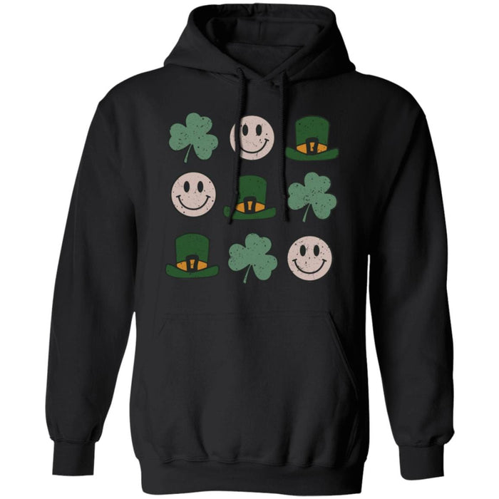 GeckoCustom St Patricks Smiley Shamrock Irish Shirt Hoodie / Black / S