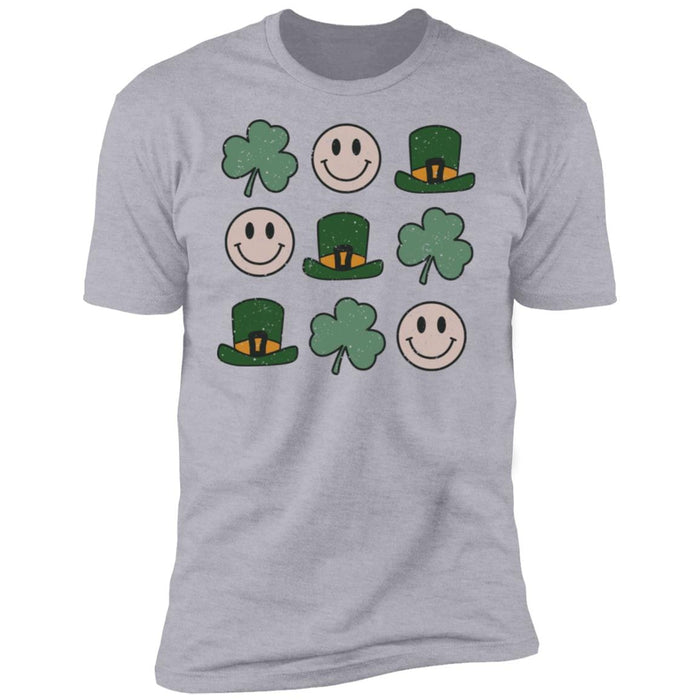 GeckoCustom St Patricks Smiley Shamrock Irish Shirt Premium Tee / Heather Grey / X-Small