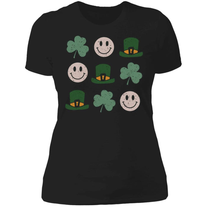 GeckoCustom St Patricks Smiley Shamrock Irish Shirt Women Tee / Black / X-Small