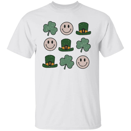 GeckoCustom St Patricks Smiley Shamrock Irish Shirt Basic Tee / White / S