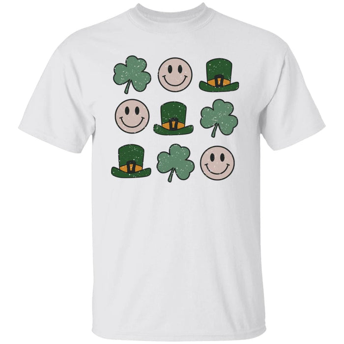 GeckoCustom St Patricks Smiley Shamrock Irish Shirt Basic Tee / White / S