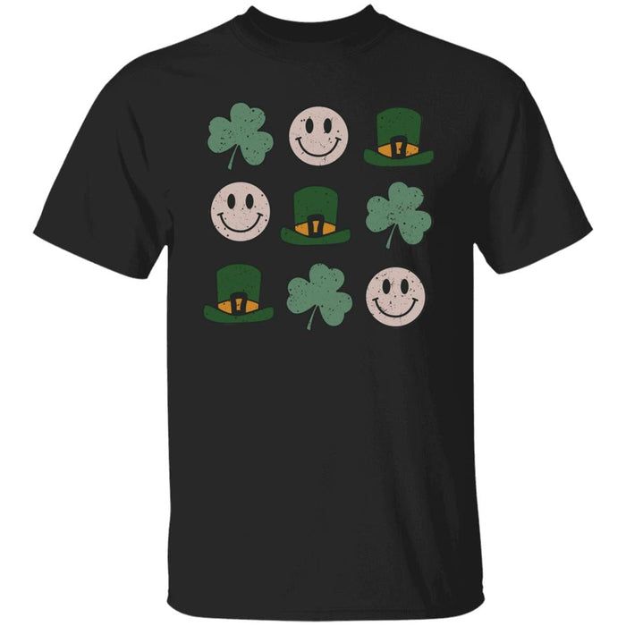 GeckoCustom St Patricks Smiley Shamrock Irish Shirt Basic Tee / Black / S