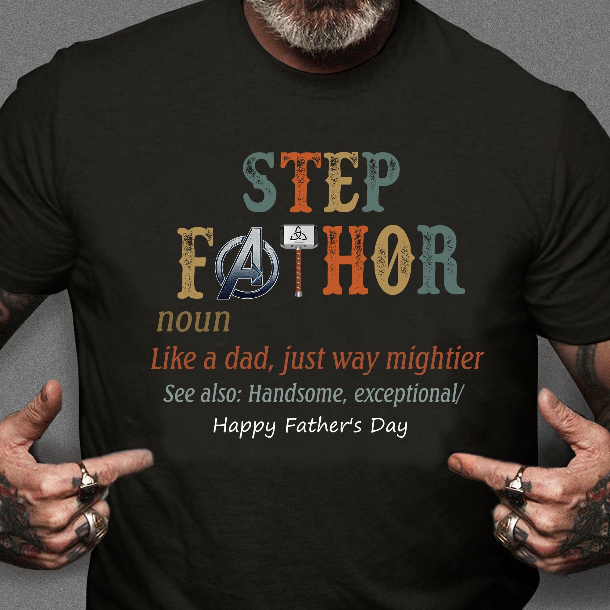 GeckoCustom Step Fathor Personalized Custom Father's Day Shirt H332 Basic Tee / Black / S