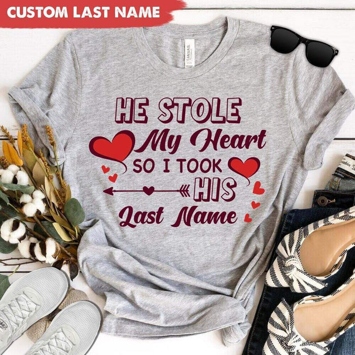 GeckoCustom Stole My Heart So I changed Last Name Couple Shirt, Couple Gift Valentine Gift HN590 Pullover Hoodie / Sport Grey Colour / S