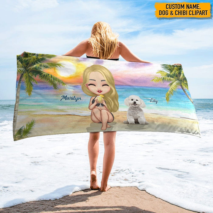 GeckoCustom Summer Girl And Dog Hawaiian Beach Towel N369 HN590