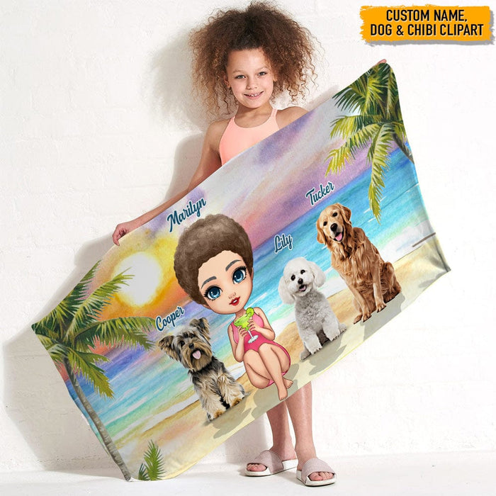 GeckoCustom Summer Girl And Dog Hawaiian Beach Towel N369 HN590