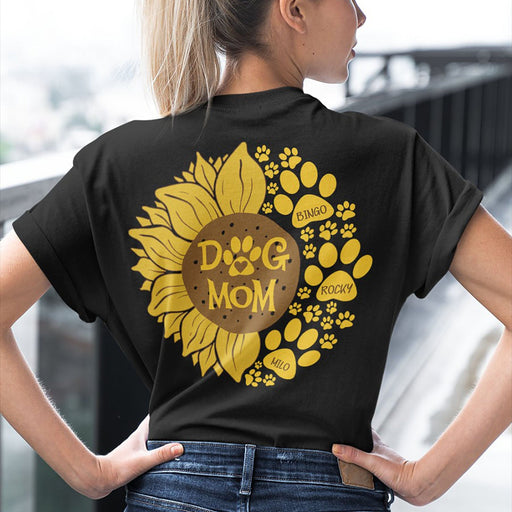 GeckoCustom Sunflower Dog Mom Personalized Custom Dog Mom Backside Shirt C427 Women Tee / Black Color / S