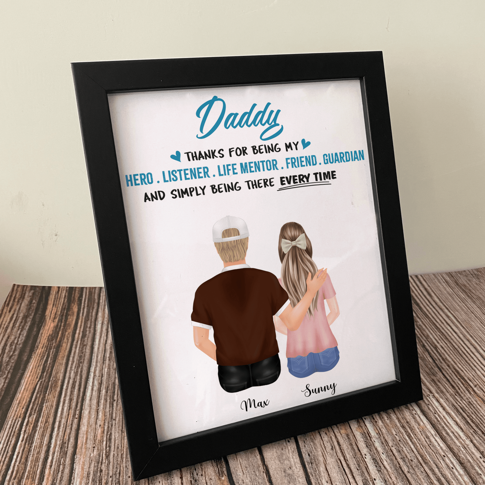 GeckoCustom Personalized Dad and Daughter Picture Frame, Thanks For Being My Hero Listener, Gift For Dad & Grandpa 8"x10"
