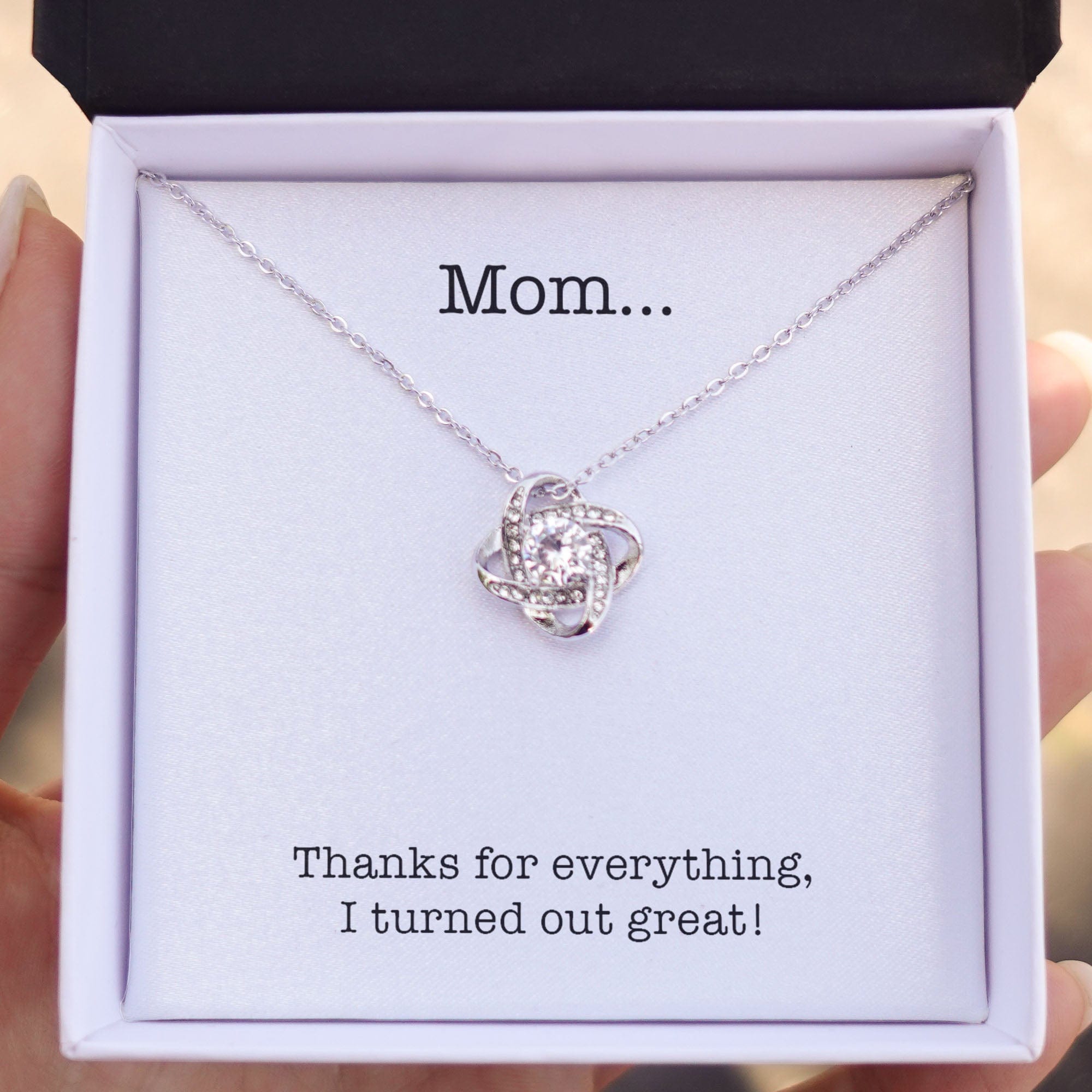 GeckoCustom Thanks For Everything Personalized Funny Mother's Message Card Necklace C267 Love Knot