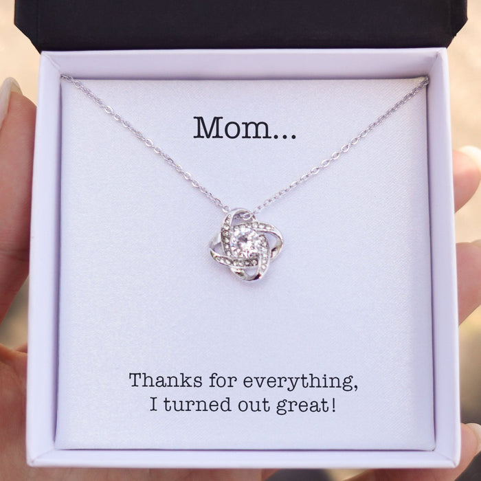 GeckoCustom Thanks For Everything Personalized Funny Mother's Message Card Necklace C267 Love Knot