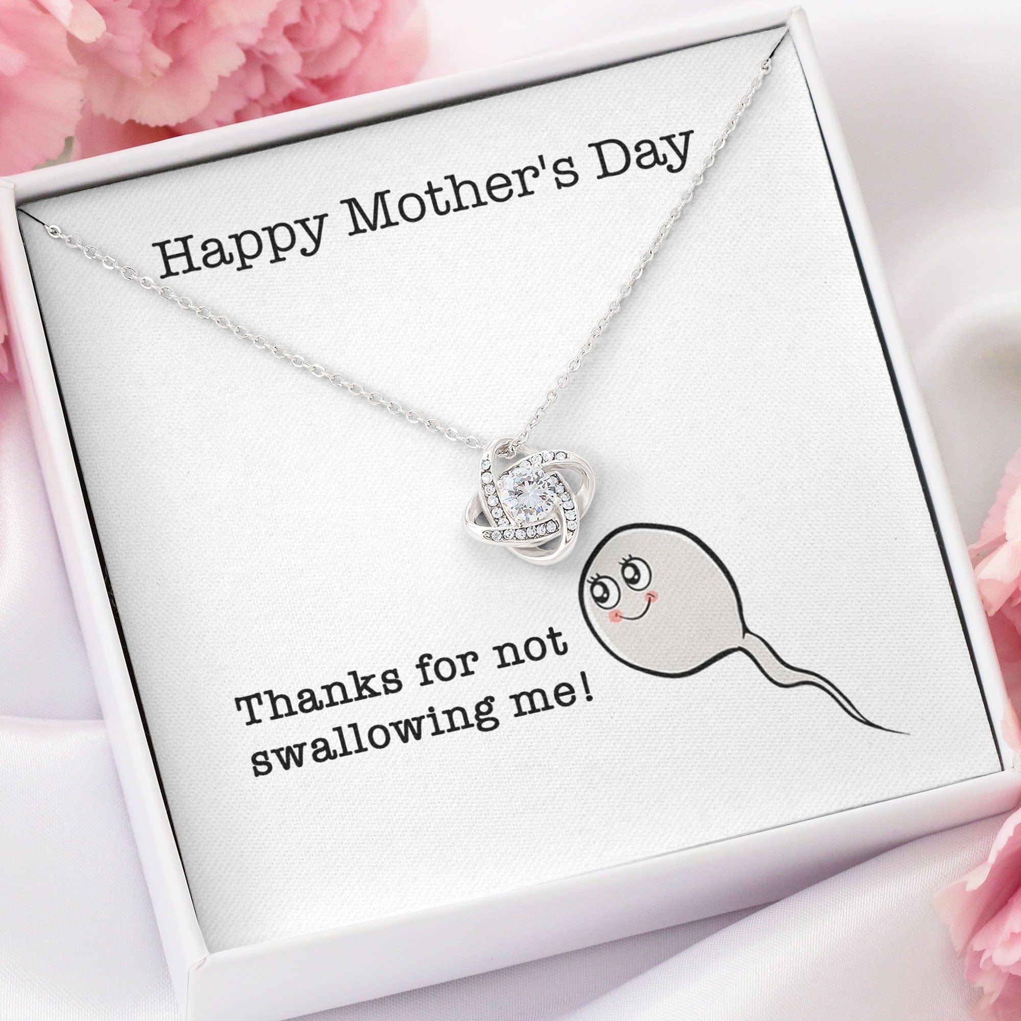 GeckoCustom Thanks For Not Swallowing Me Personalized Funny Mother's Message Card Necklace C266 Love Knot