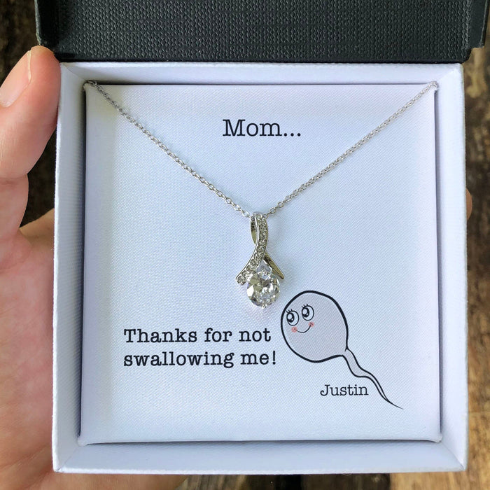 GeckoCustom Thanks For Not Swallowing Me Personalized Funny Mother's Message Card Necklace C266 Alluring Beauty