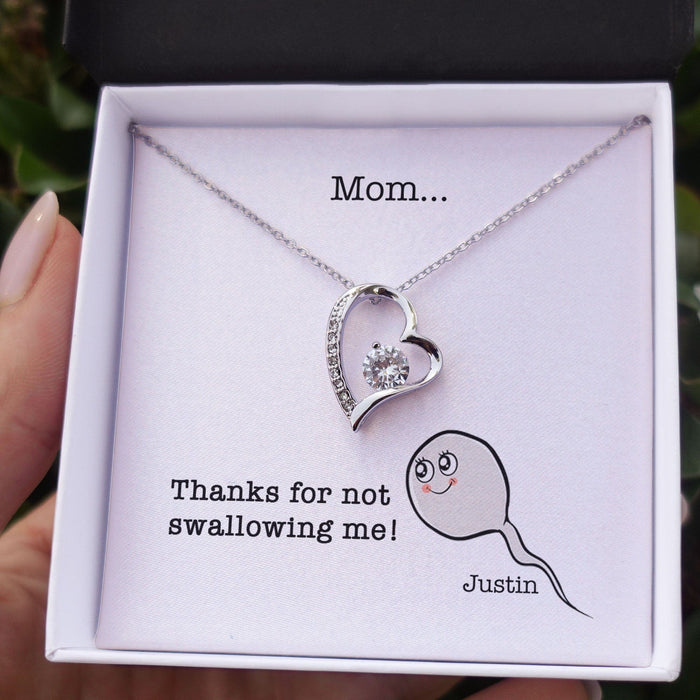 GeckoCustom Thanks For Not Swallowing Me Personalized Funny Mother's Message Card Necklace C266 Forever Love