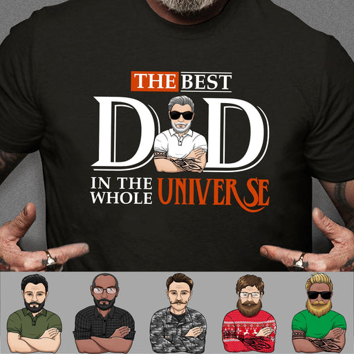 GeckoCustom The Best Dad In The Whole Universe Personalized Custom Father's Day Birthday Dark Shirt C335